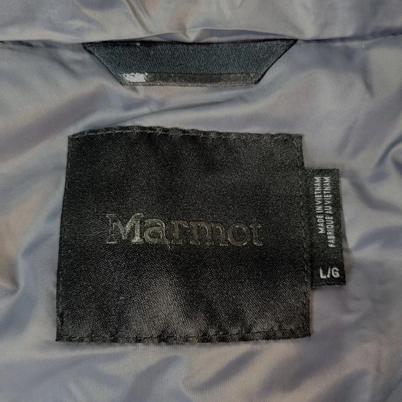 Marmot Stockholm II Down Puffer Jacket Mens Large Onyx Gray Quilted Pockets FLAW - Picture 8 of 10